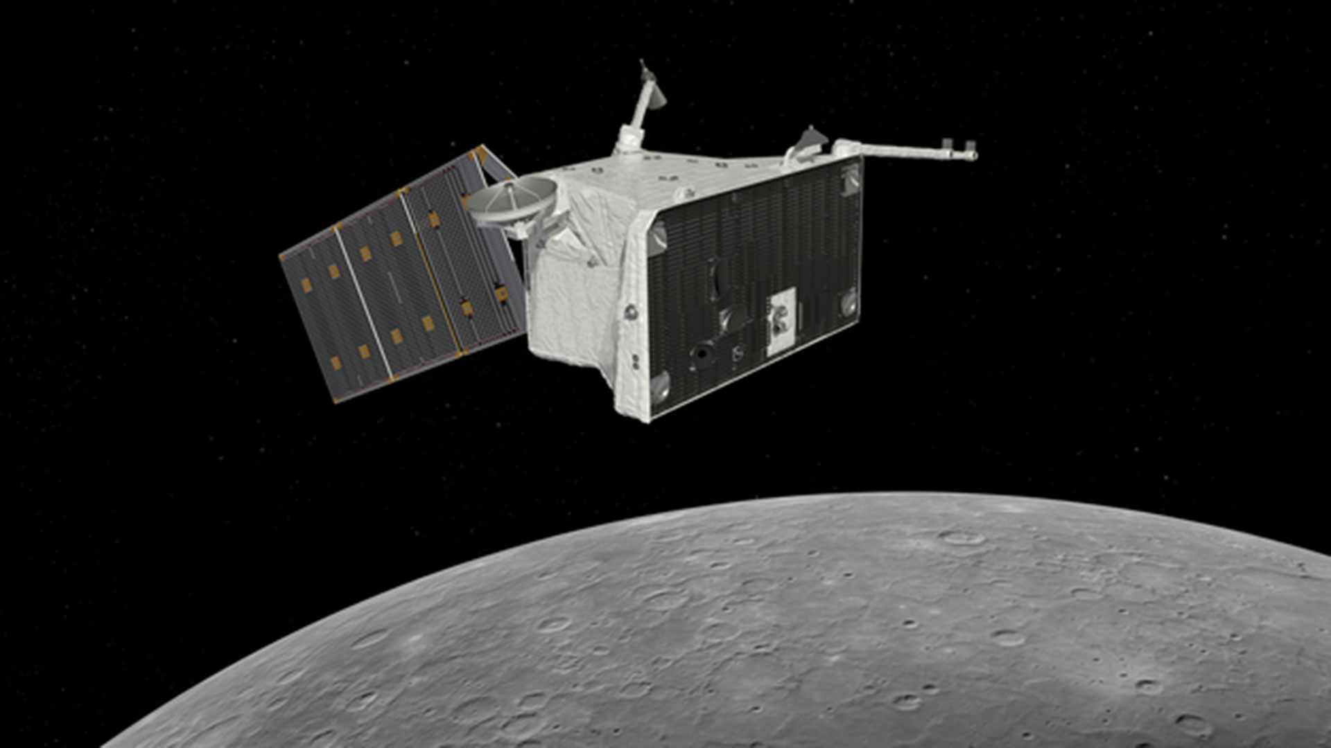 Rappresentazione artistica del Mercury Planetary Orbiter (Mpo) di BepiColombo, la sonda sulla quale è presente lo strumento Simbio-Sys. Crediti: Esa/Atg Medialab